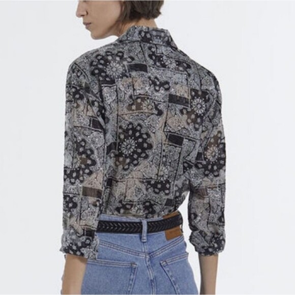 The Kooples Bandana Print Button Down Shirt Size Small Black & White Paisley - Picture 2 of 9